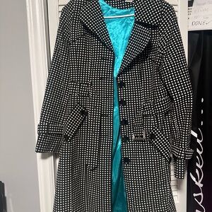 Vintage 2000s Vertigo Paris Black and White Polka Dot Trench Coat